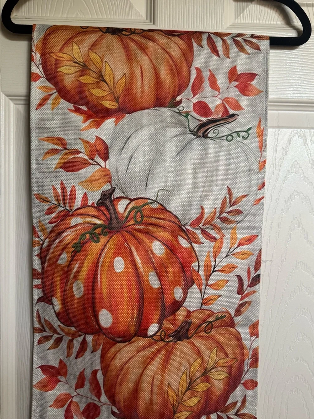 NWT Orange & White Pumpkin Table Linen, Fall Table Runner, 13x48